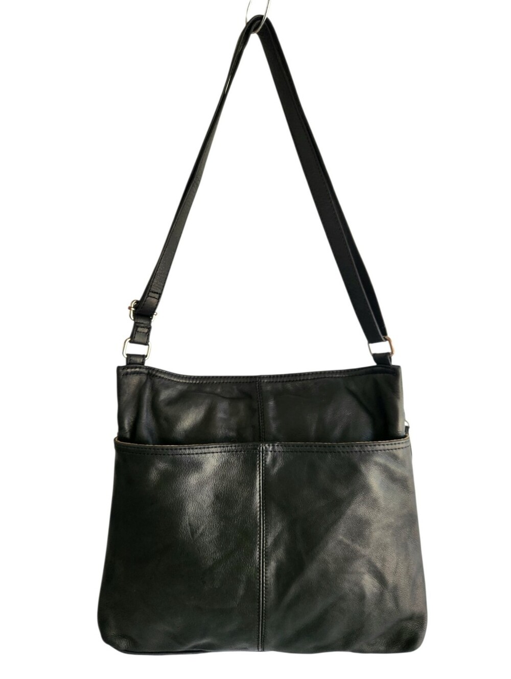 Margot Crossbody Bag Large Black Leather Adjustable Strap Multi Pockets